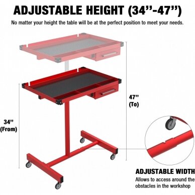 Mobilus reguliuojamas darbastalis dirbtuvėms su stalčiumi WT001 | 740x510x930-1260MM 2