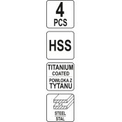 Multi gręžimo komplektas | HSS G | padengti titanu | 4 vnt. (SK1617) 3