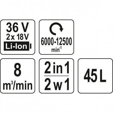 Orapūtė-siurblys lapams YATO YT-85175 | Li-ion | 36V | 45L | be akumuliatorių 3