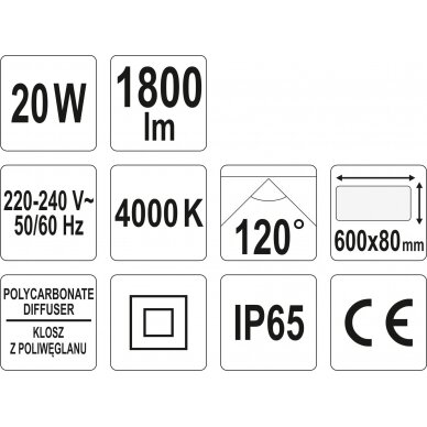 Patalpų šviestuvas LED 20W 1800LM 600 x 80 x 55 mm (YT-81960) 4