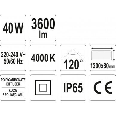 Patalpų šviestuvas LED 40W 3600LM 1200 x 80 x 55 mm (YT-81961) 4