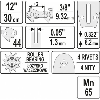 Pjovimo juosta | 12" 3/8"U (YT-84927) 2