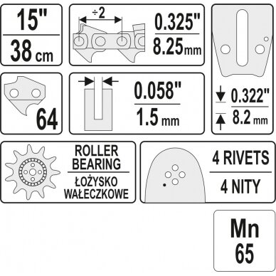 Pjovimo juosta 15" .325" 0,058" 64 (YT-84934) 2