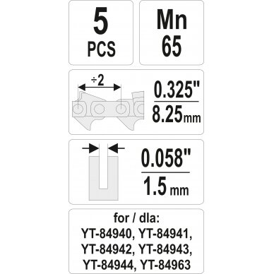 Pjūklo grandinės sujungimų rinkinys | 0,325" / 0,058" | 5 vnt. (YT-84975) 3