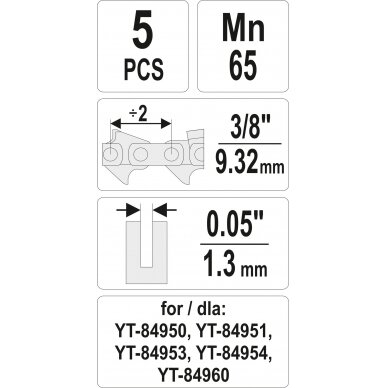 Pjūklo grandinės sujungimų rinkinys | 3/8" / 0,05" | 5 vnt. (YT-84977) 3
