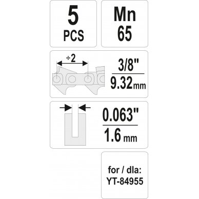 Pjūklo grandinės sujungimų rinkinys | 3/8" / 0,063" | 5 vnt. (YT-84978) 3