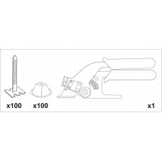 Plytelių išlyginimo rinkinys | Juostos x 100vnt / puodeliai x 100vnt / replės x1 vnt (04680)