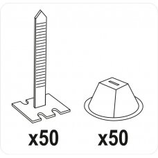 Plytelių išlyginimo sistema / Juostos ir puodeliai plytelių lyginimui | 50+50 vnt | 100 vnt. (04683)