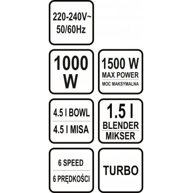 Planetarinis mikseris 3 in 1 | 1000W, 4,5L Juodas (67811) 5