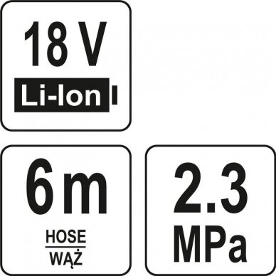 Plovimo pistoletas YATO YT-85930 | Li-ion | 18V | 23BAR | be akumuliatoriaus 5