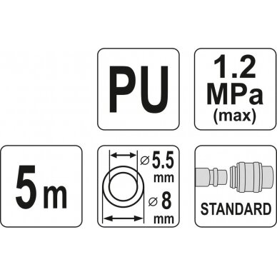 Pneumatinė žarna su antgaliais | 5.5 x 8 mm | 5 m | PU (YT-24201) 2