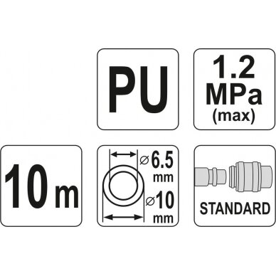 Pneumatinė žarna su antgaliais | 6.5 x 10 mm | 10 m | PU (YT-24205) 2