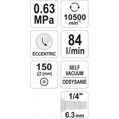 Pneumatinis poliruoklis / šlifuoklis su nusiurbimu | 150 mm (YT-09740) 3
