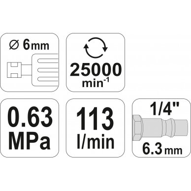 Pneumatinis šlifuoklis 6mm, 25.000 aps/min (YT-09632) 4
