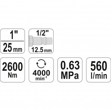 Pneumatinis smūginis veržliaraktis YATO YT-0959 | PINLESS HAMMER | 1" | 2600NM | 4000 MIN-1 1