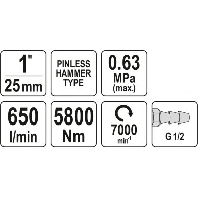 Pneumatinis smūginis veržliaraktis YATO YT-09620 | PINLESS HAMMER | 1" | 5800NM | 7000 MIN-1 3