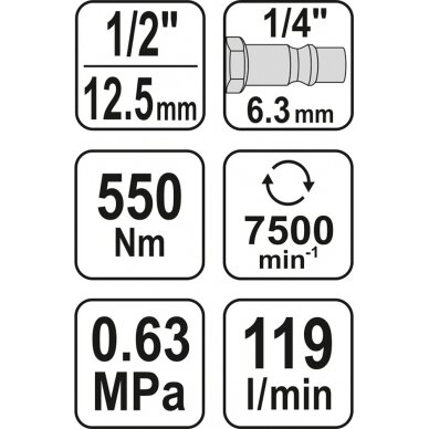 Pneumatinis smūginis veržliaraktis YATO YT-09511 | TWIN HAMMER | 1/2" | 550NM | 7500 MIN-1 3