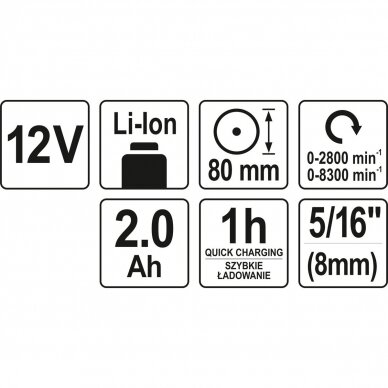 Poliruoklis YATO YT-82903 | Li-ion | 12V | 2AH | 80MM 4