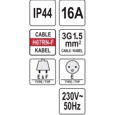 Prailginimo kabelis YATO YT-8116 | H07RN-F | 3 lizdai | 3680W | 10M 1