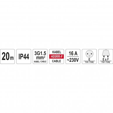 Prailgintuvas YATO YT-81052 | H05RR-F | ritė | 4 lizdai | 3000W | 20M 2