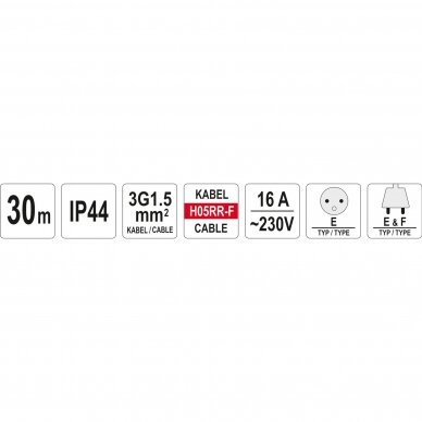 Prailgintuvas YATO YT-81053 | H05RR-F | ritė | 4 lizdai | 3000W | 30M 2