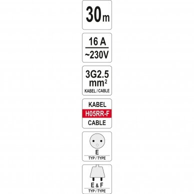 Prailgintuvas YATO YT-8106 | H05RR-F | ritė | 4 lizdai | 3600W | 30M 2