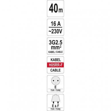 Prailgintuvas YATO YT-8107 | H05RR-F | ritė | 4 lizdai | 3600W | 40M 1