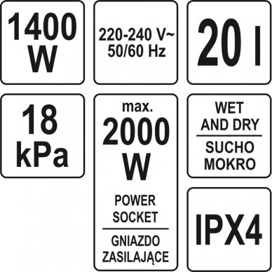 Pramoninis dulkių siurblys YATO YT-85700 | HEPA | 1400W | 20L 4