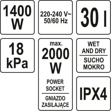 Pramoninis dulkių siurblys YATO YT-85701 | HEPA | 1400W | 30L 4