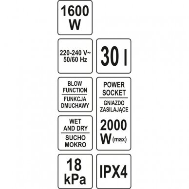 Pramoninis dulkių siurblys YATO YT-85715 | 1600W | 30L 4