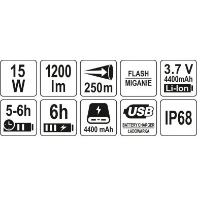 Prožektorius akumuliatorinis | 15W, 1200LM, IP68 250M, LI-ION 3,7V 4400MAH (YT-08551) 5