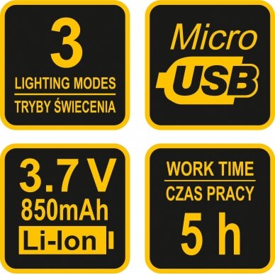 Prožektorius dedamas ant galvos XPE CREE 3W 4 SMD LED Li-Ion AKU USB (88677) 6