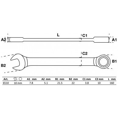 Raktas kombinuotas terkšlinis | 10 mm (6510) 1