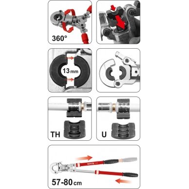 Rankinis hidraulinis presas presavimui PEX-AL-PEX plus 8 jungiamosios detalės (YT-21735) 7