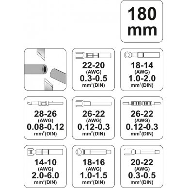 Replės 180 mm, 5 rūšių antgaliams (YT-2256) 3