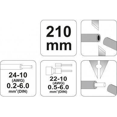 Replės laidams daugiafunkcinės | 0,5÷6 mm2 | 210 mm (YT-2278) 1