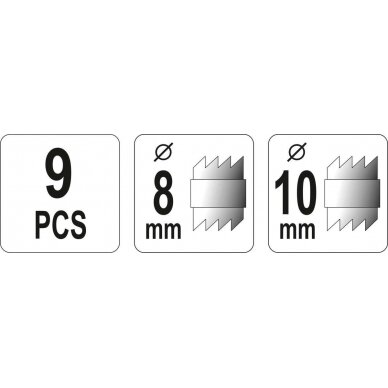 Rinkinys kontaktiniams taškams nugręžti | 8 mm / 10 mm | 9 vnt. (YT-28919) 5