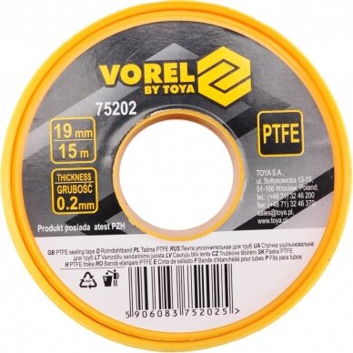 Sandarinimo juosta VOREL 75202 | PTFE | 15Mx19MMx0.2MM 1