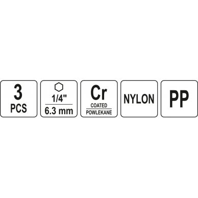 Šepečių rinkinys su Hex 6.3 mm (1/4") galu | Nailonas | 3 vnt. (YT-47553) 4