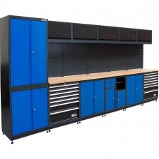 Sisteminis dirbtuvės baldų komplektas BGS Technic Compact Kit 80130 | medinis stalviršis | 6 komponentai | LED apšvietimas