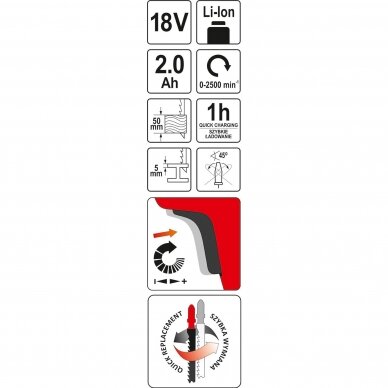 Siaurapjūklis YATO YT-82822 | Li-ion | 18V | 2500 MIN-1 2