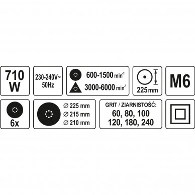 Sieninis šlifuoklis YATO YT-82350 | žirafa | M6 | 710W | 225MM 5