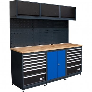 Sisteminis dirbtuvės baldų komplektas BGS Technic Starter Kit 80100 | medinis stalviršis | 3 komponentai | LED apšvietimas