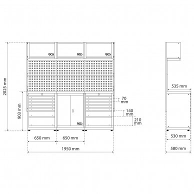 Sisteminis dirbtuvės baldų komplektas BGS Technic Starter Kit 80100 | medinis stalviršis | 3 komponentai | LED apšvietimas 4