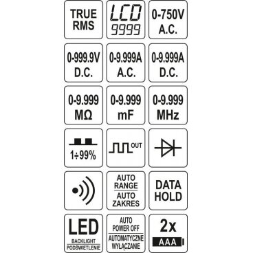 Skaitmeninis daugiafunkcinis testeris | TRUE RMS | (9999 AUTO LCD (YT-73089) 6