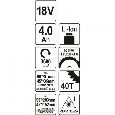 Skersinio pjovimo staklės YATO YT-82816 | Li-ion | 18V | 4AH | 185MM 7