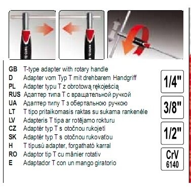 Slankiojanti rankena galvutėms | gumuota | 6.3 mm (1/4") (YT-1565) 2