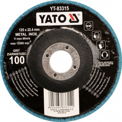 Šlifavimo diskas lapelinis plokščios formos mėlynas 125mm P36 INOX (YT-83311) 1