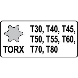 Smūginiai antgaliai | 12,5 mm (1/2") | T-Star (Torx) T30 - T80 | 8 vnt (YT-1065) 3