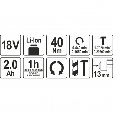 Smūginis suktuvas-gręžtuvas YATO YT-82786 | Li-ion | 18V | 40Nm 4